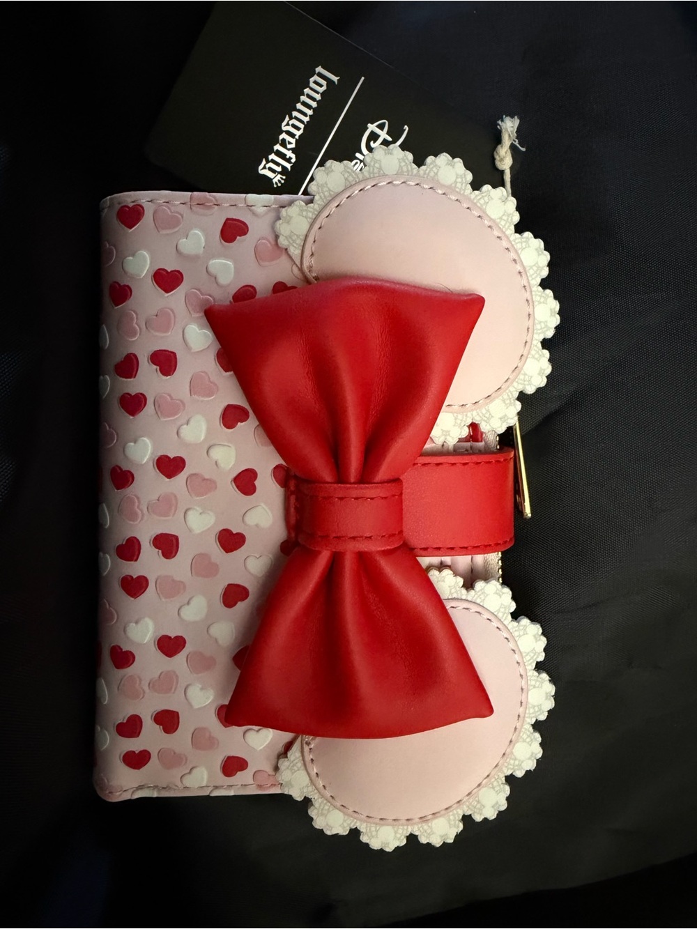 Loungefly Pink Wallet with Red Bow and Heart Print